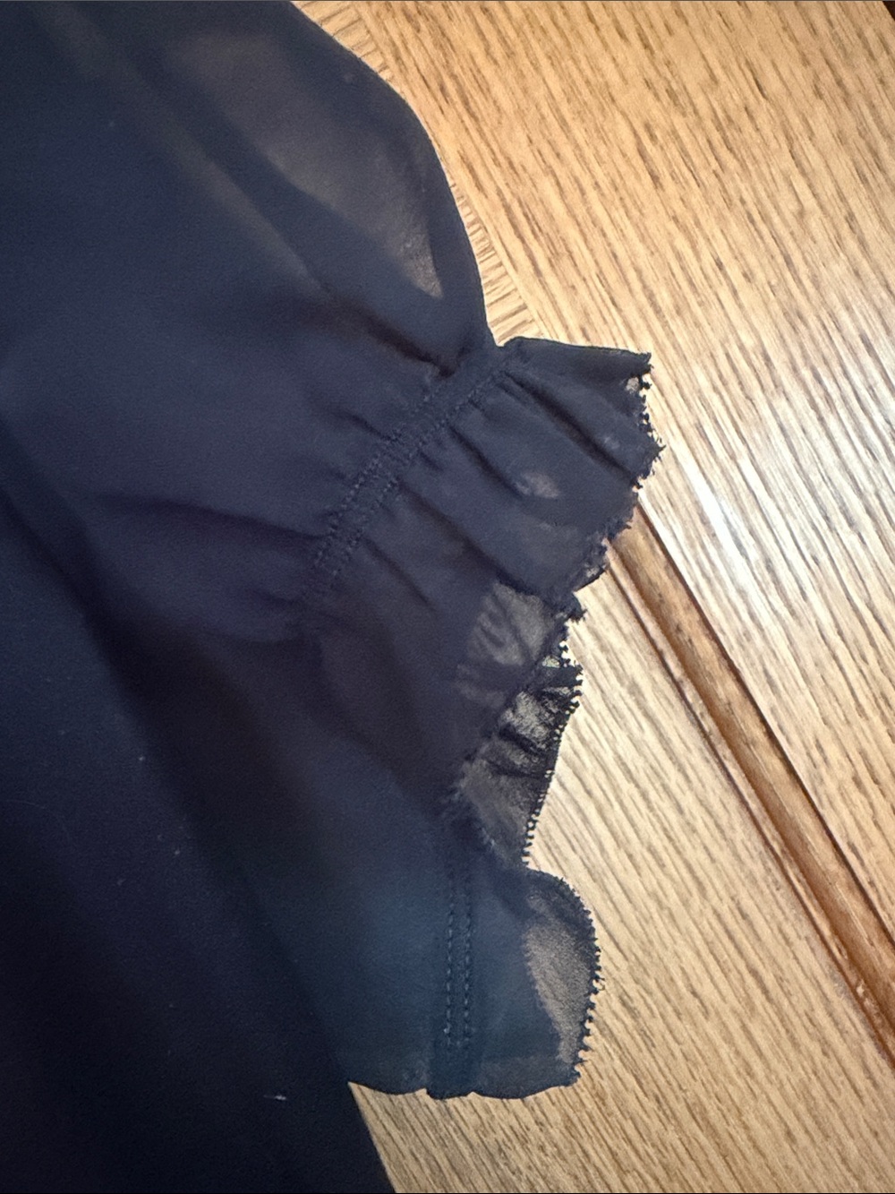 White House Black Market Black Ruffle Front Short Sleeve Blouse - Picture 3 of 3